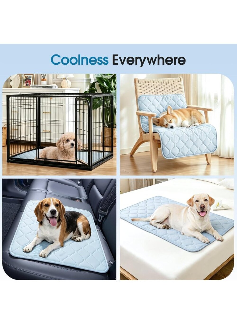 Pet Cooling Mat XL 41x28in Washable Non Slip Dog Crate Pad Light Blue